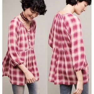 ANTHRO Maeve Cavalon Plaid Peasant Blouse